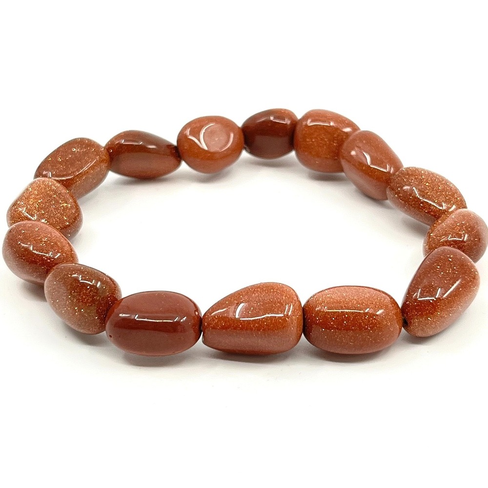 Vintage Boho Goldstone Stretch Bracelet Brown Sparkle Tumble‎ Stone Beaded Slide
